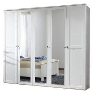 Šatní skříň CHASE bílá, 5 dveří, 3 zrcadla