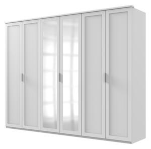 Šatní skříň NATHAN bílá, 6 dveří, 2 zrcadla