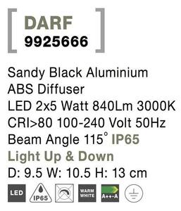 NV 9925666 Venkovní nástěnné svítidlo DARF černý hliník ABS difuzor LED 2x5W 3000K 100-240V 115st. IP65 světlo nahoru a dolů - NOVA LUCE