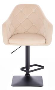 LuxuryForm Barová židle ROMA VELUR na černé hranaté podstavě - krémová