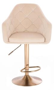 LuxuryForm Barová židle ROMA VELUR na zlatém talíři - krémová