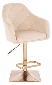 LuxuryForm Barová židle ROMA VELUR na zlaté hranaté podstavě - krémová