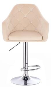 LuxuryForm Barová židle ROMA VELUR na stříbrném talíři - krémová