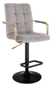 LuxuryForm Barová židle VERONA GOLD VELUR na černém talíři - světle šedá