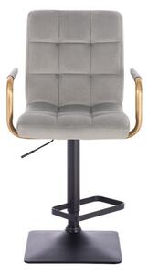 LuxuryForm Barová židle VERONA GOLD VELUR na černé hranaté základně - světle šedá