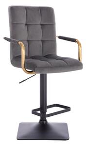 LuxuryForm Barová židle VERONA GOLD VELUR na černé hranaté podstavě - tmavě šedá