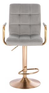 LuxuryForm Barová židle VERONA GOLD VELUR na zlatém talíři - světle šedá