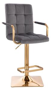 LuxuryForm Barová židle VERONA GOLD VELUR na zlaté hranaté podstavě - tmavě šedá
