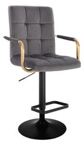 LuxuryForm Barová židle VERONA GOLD VELUR na černém talíři - tmavě šedá