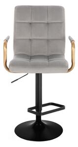 LuxuryForm Barová židle VERONA GOLD VELUR na černém talíři - světle šedá