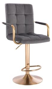LuxuryForm Barová židle VERONA GOLD VELUR na zlatém talíři - tmavě šedá