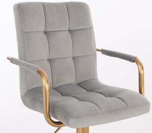 LuxuryForm Židle VERONA GOLD VELUR na zlaté podstavě s kolečky - světle šedá