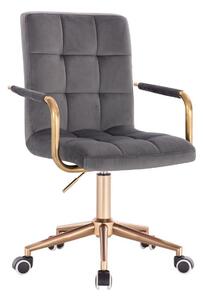 LuxuryForm Židle VERONA GOLD VELUR na zlaté podstavě s kolečky - tmavě šedá