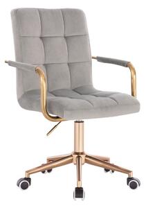 LuxuryForm Židle VERONA GOLD VELUR na zlaté podstavě s kolečky - světle šedá