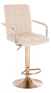 LuxuryForm Barová židle VERONA VELUR na zlatém talíři - krémová