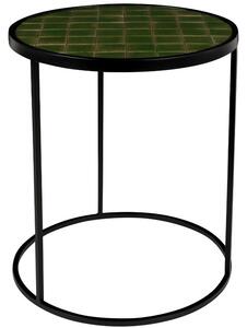 Zelený kovový odkládací stolek ZUIVER GLAZED s keramickým obkladem 40 cm