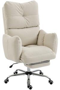 HOMCOM ergonomické kancelářské křeslo s podnožkou — krémově bílý flanel, silné čalounění, vysoké opěradlo, výškově nastavitelné | Aosom