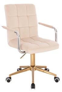 LuxuryForm Židle VERONA VELUR na zlaté podstavě s kolečky - krémová