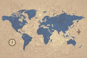 Samolepící tapeta mapa světa s kompasem v retro stylu - 375x250 cm