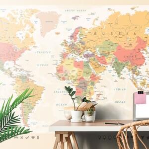 Tapeta podrobná mapa světa - 300x200 cm