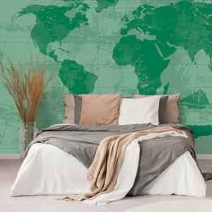 Samolepící tapeta rustikální mapa světa v zelené barvě - 375x250 cm