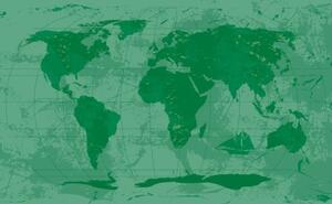 Samolepící tapeta rustikální mapa světa v zelené barvě - 450x300 cm