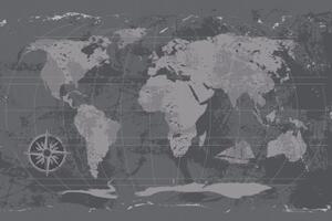 Tapeta rustikální mapa světa v černobílém - 150x100 cm