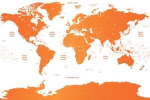 Tapeta mapa světa s jednotlivými státy v oranžové barvě - 150x100 cm
