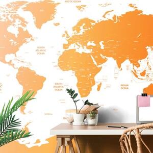 Tapeta mapa světa s jednotlivými státy v oranžové barvě - 150x100 cm
