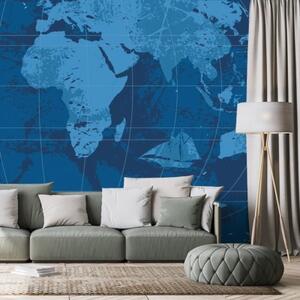 Samolepící tapeta rustikální mapa světa v modré barvě - 225x150 cm