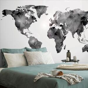 Tapeta polygonální mapa světa v černobílém - 300x200 cm