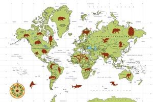 Samolepící tapeta mapa se zvířaty - 375x250 cm