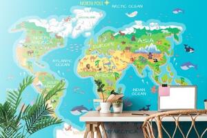 Samolepící tapeta zeměpisná mapa světa pro děti - 375x250 cm