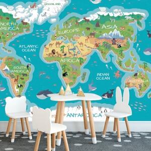 Samolepící tapeta zeměpisná mapa světa pro děti - 450x300 cm