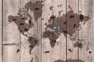 Tapeta mapa na dřevěném podkladu - 150x100 cm