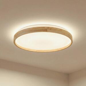 Lindby Smart LED stropní svítidlo Mirren wood Ø49,5cm Tuya, stmívatelný, Světlé dřevo, Obývací pokoj / jídelna, Plast, Moderní