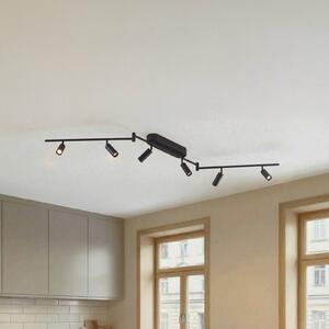 Lindby LED stropní svítidlo Eldrin, 6 žárovek, bodovky, černé, Černá, Obývací pokoj / jídelna, kov, Moderní