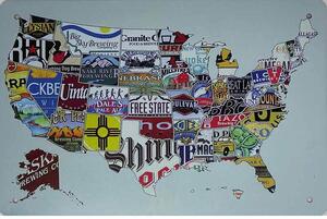Ceduľa USA mapa Vintage style 30cm x 20cm Plechová tabuľa