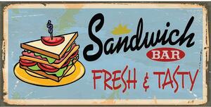 Ceduľa Sandwich Bar Fresh & Tasty 30,5cm x 15,5cm Plechová tabuľa