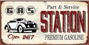 Ceduľa GAS Station - Premium Gasoline 30,5cm x 15,5cm Plechová tabuľa