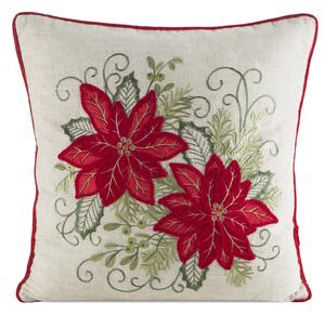VÁNOČNÍ DEKORAČNÍ POVLAK NA POLŠTÁŘ POINSETTÍ 45X45 CM VZOROVANÁ
