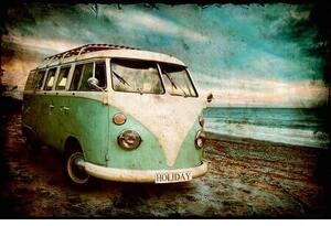 Ceduľa Auto dodávka na pláži Vintage style 30cm x 20cm Plechová tabuľa