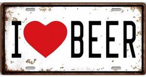 Ceduľa I Love Beer 30,5cm x 15,5cm Plechová tabuľa
