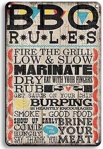 Ceduľa BBQ Rules Vintage style 30cm x 20cm Plechová tabuľa