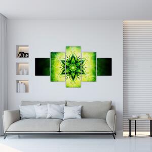 Obraz - Květinová mandala v zeleném pozadí (125x70 cm)