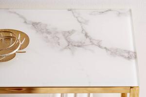 Designová konzole Latrisha 80 cm bílo-zlatá - vzor mramor