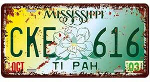Ceduľa značka Mississippi 30,5cm x 15,5cm Plechová tabuľa