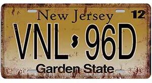 Ceduľa značka New Jersey 30,5cm x 15,5cm Plechová tabuľa
