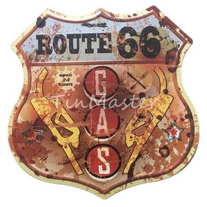Ceduľa Route 66 GAS štít 30x30 cm Plechová tabuľa