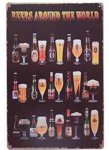 Ceduľa Beers Around The World 30cm x 20cm Plechová tabuľa
